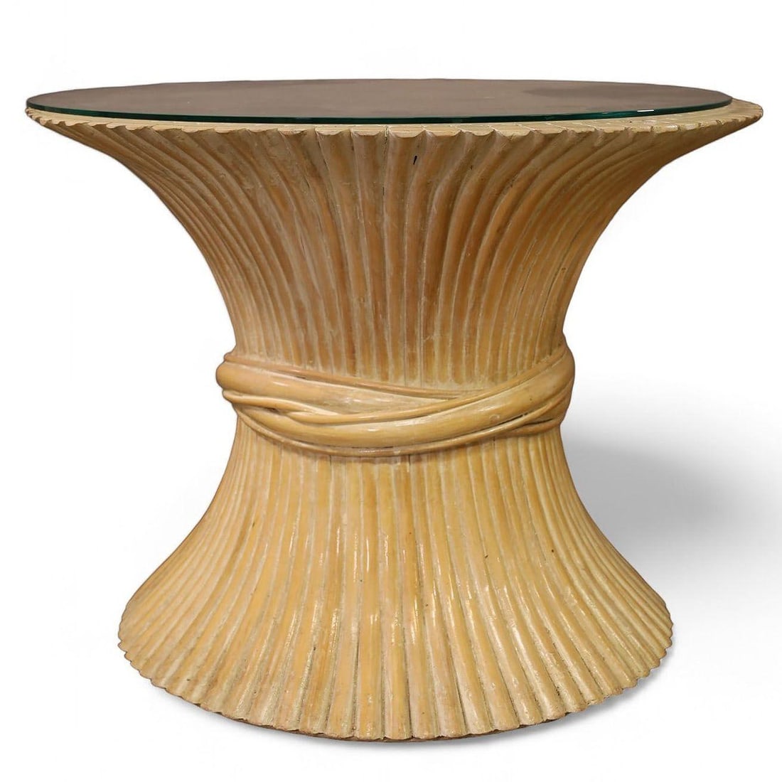 McGuire "Sheaf of Wheat" Stacked Hourglass Rattan End Table, Pair - 2