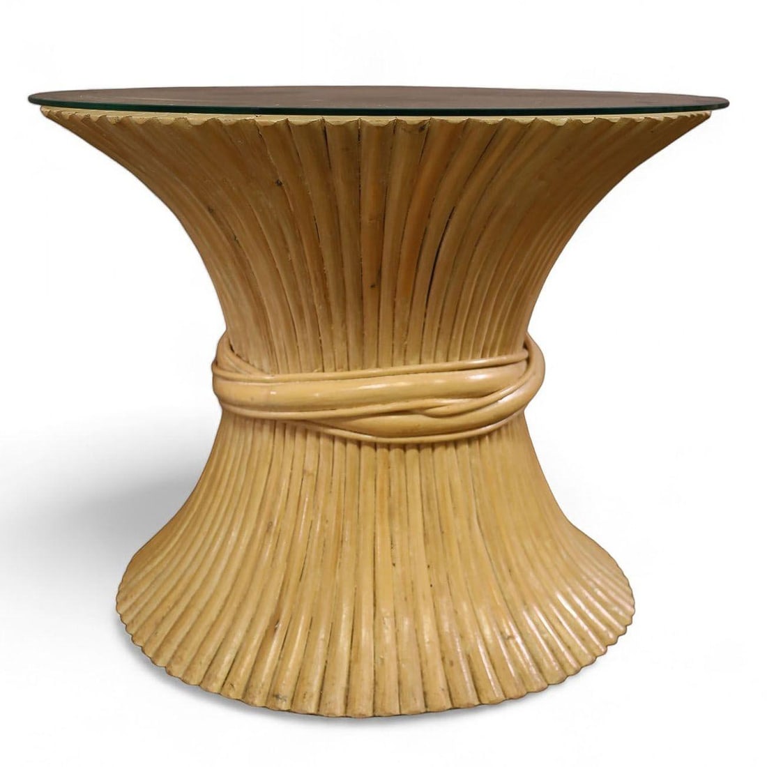 McGuire "Sheaf of Wheat" Stacked Hourglass Rattan End Table, Pair - 4