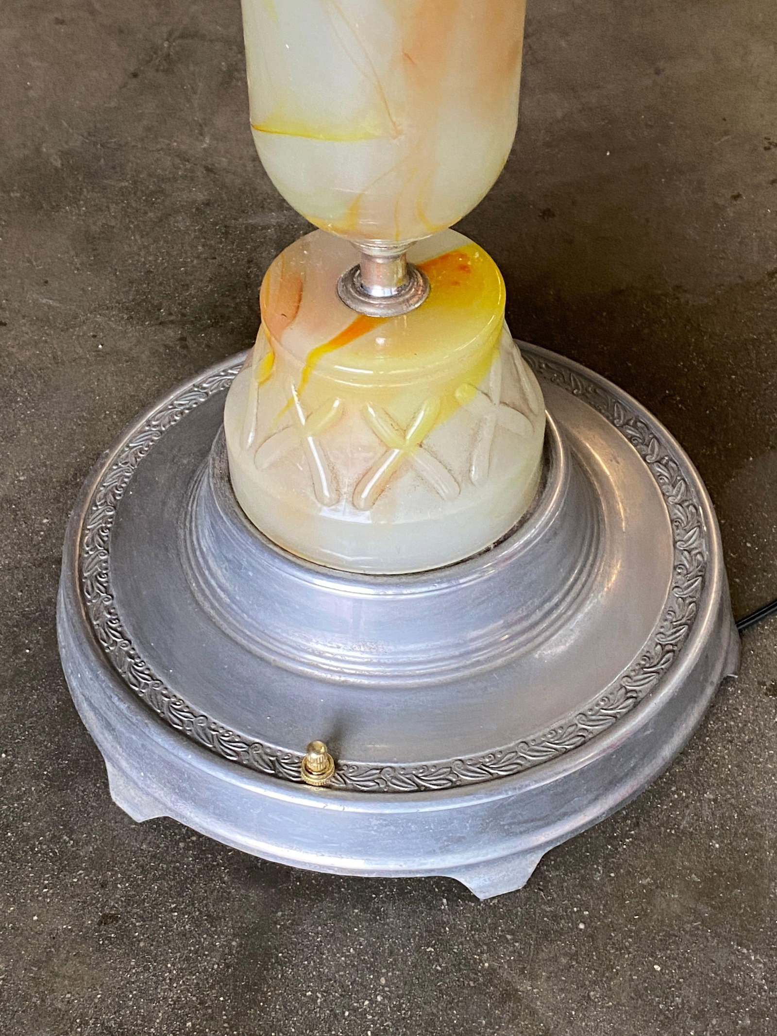 Art Deco Light up Agate Glass Illuminating Smoking Side Table Pewter cast base - 5