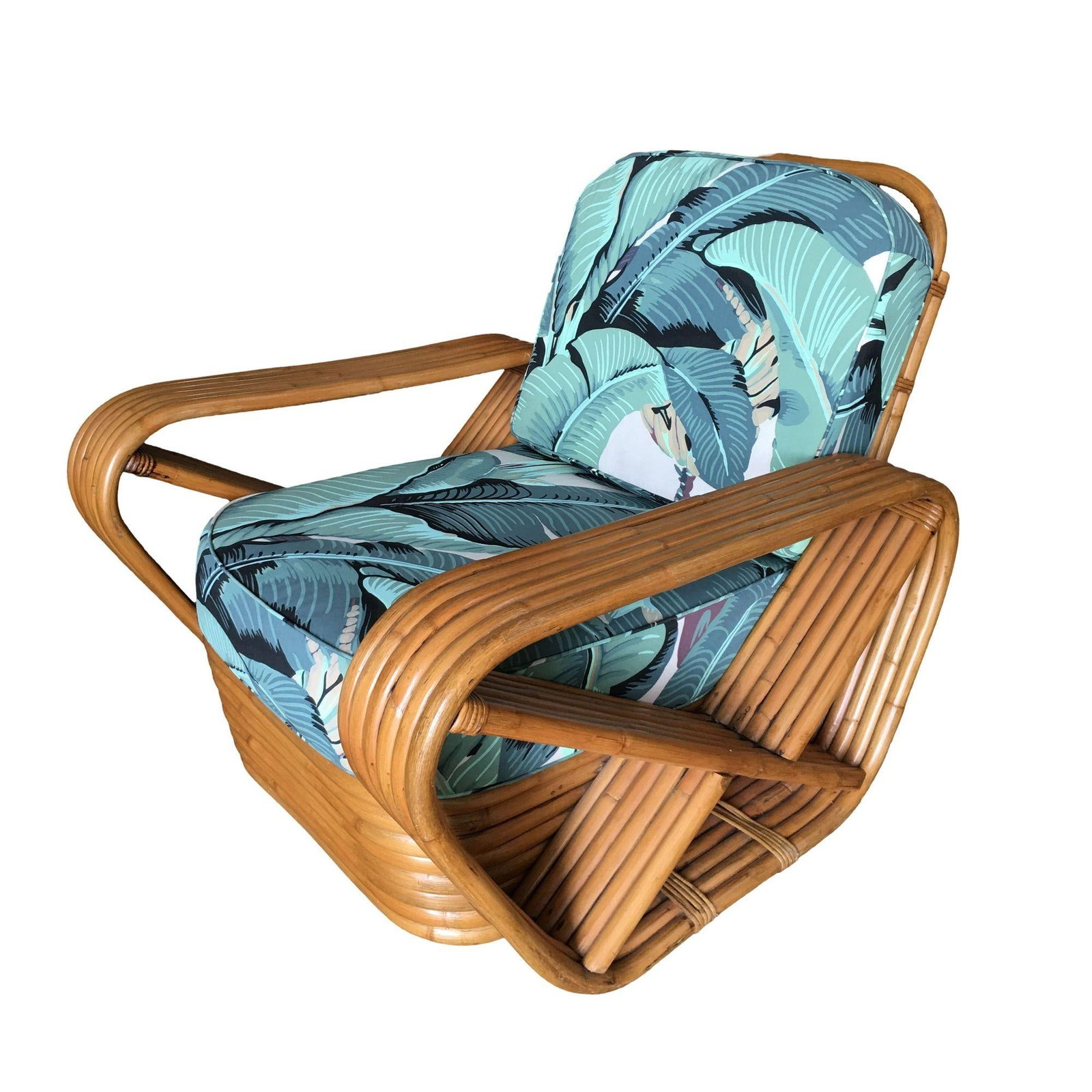 Restored Rattan Six-Strand Square Pretzel Lounge Chair Paul Frankl Style - 2