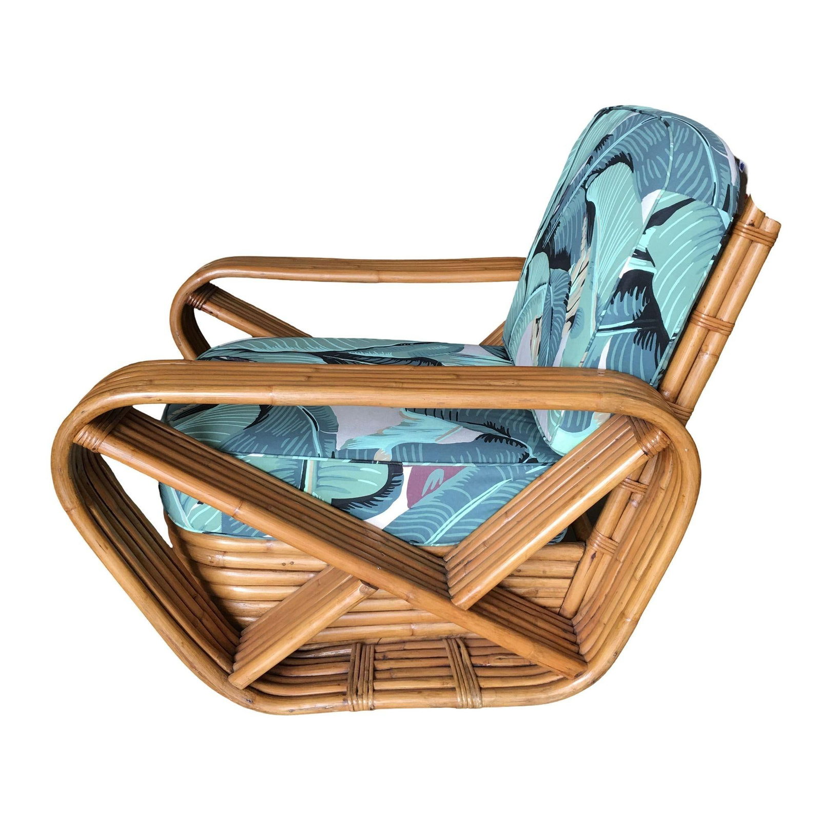 Restored Rattan Six-Strand Square Pretzel Lounge Chair Paul Frankl Style - 3