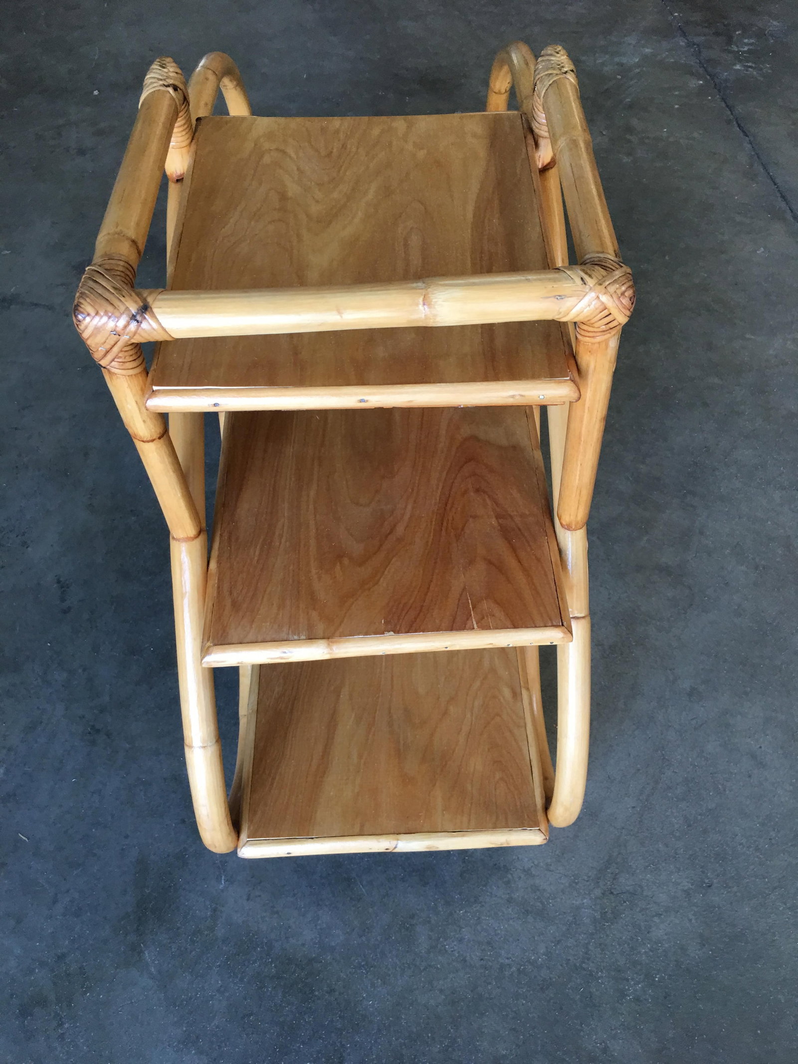 Restored Rattan "Double S" Side Table with Three-Tier Mahogany Tops - 4