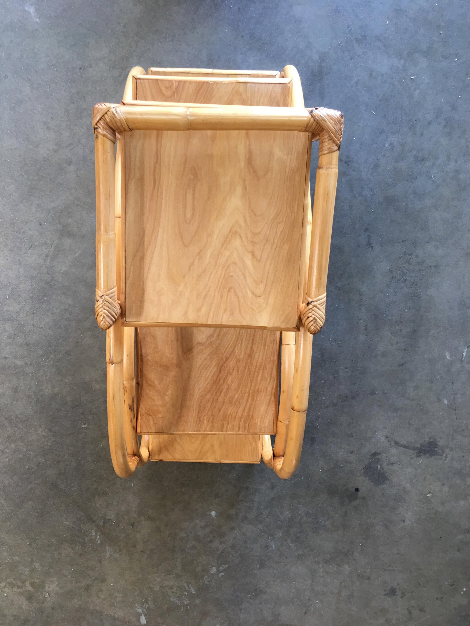 Restored Rattan "Double S" Side Table with Three-Tier Mahogany Tops - 5