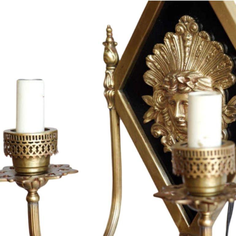 Edwardian era Neoclassical Bronze Greek Face 2-Arm Sconce, 2 Available - 3