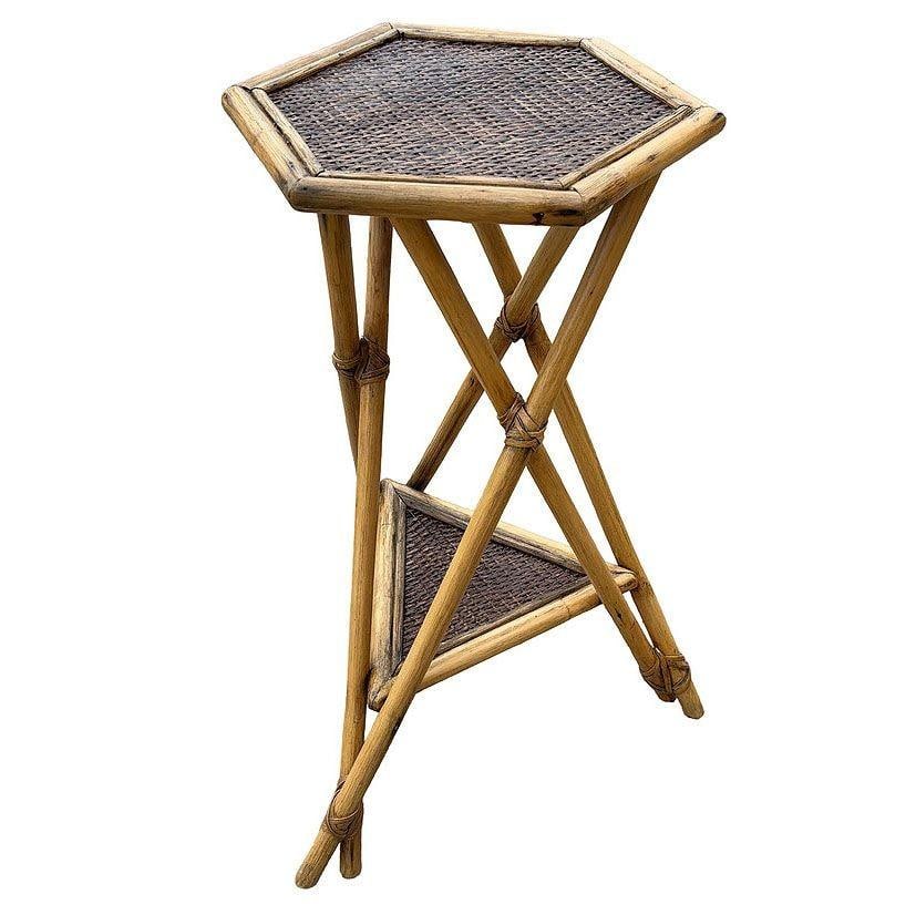 Restored Aesthetic Movement Tiger Bamboo Grassmatt Hexagon Plant Stand - 3
