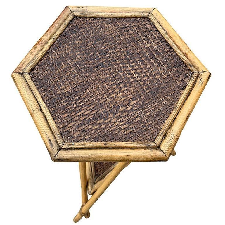 Restored Aesthetic Movement Tiger Bamboo Grassmatt Hexagon Plant Stand - 4