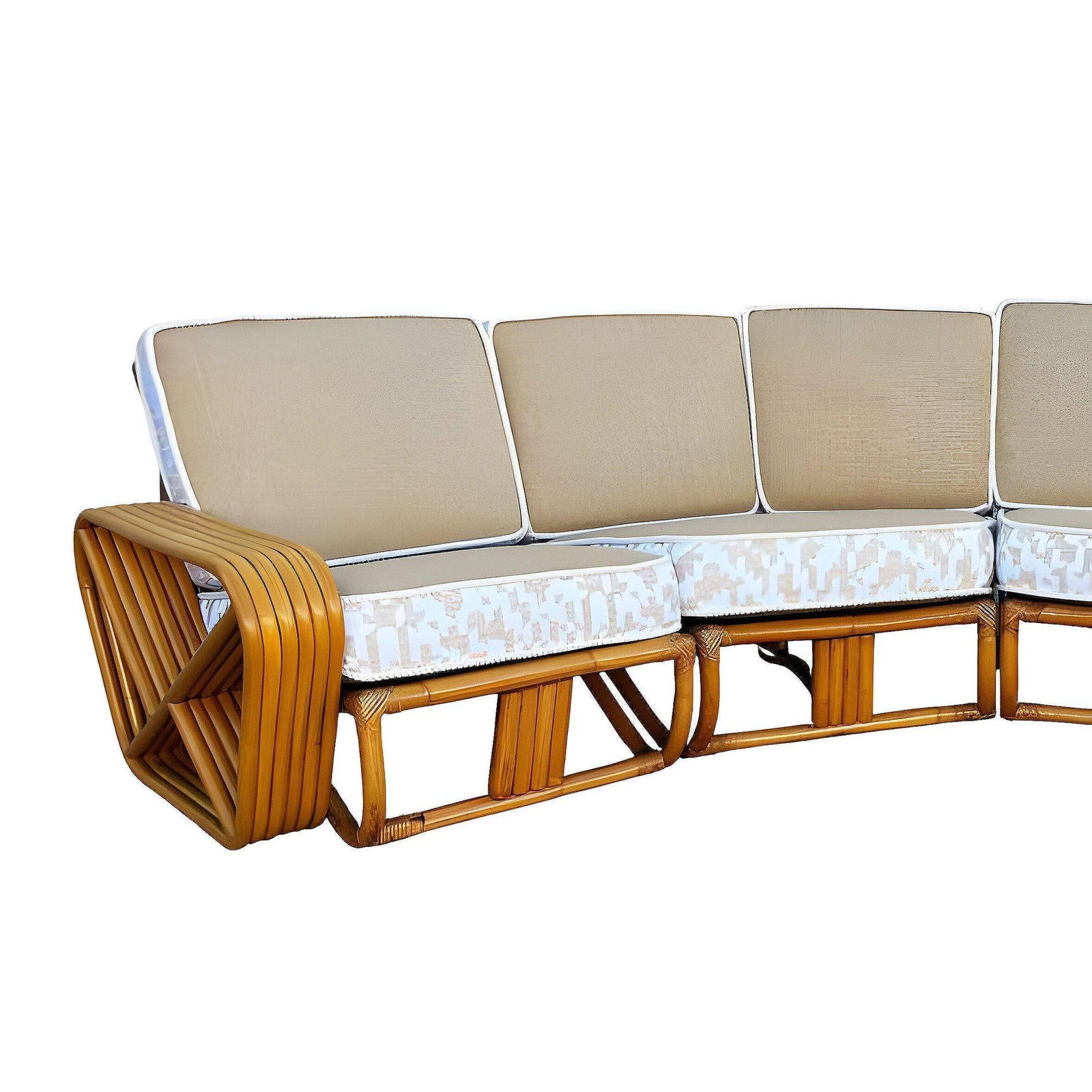 Restored 6-Strand Square Pretzel Rattan Corner Sectional Sofa - 4