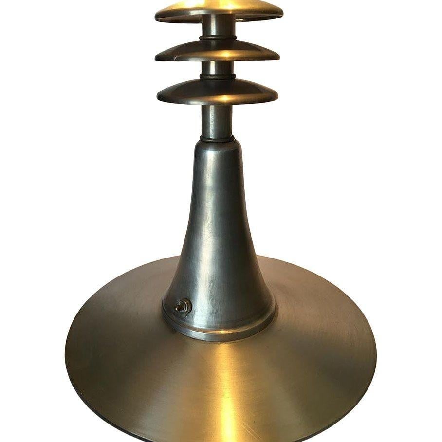 Art Deco Style Machine Age Table Lamp with Large Spun Aluminum Shade - 4