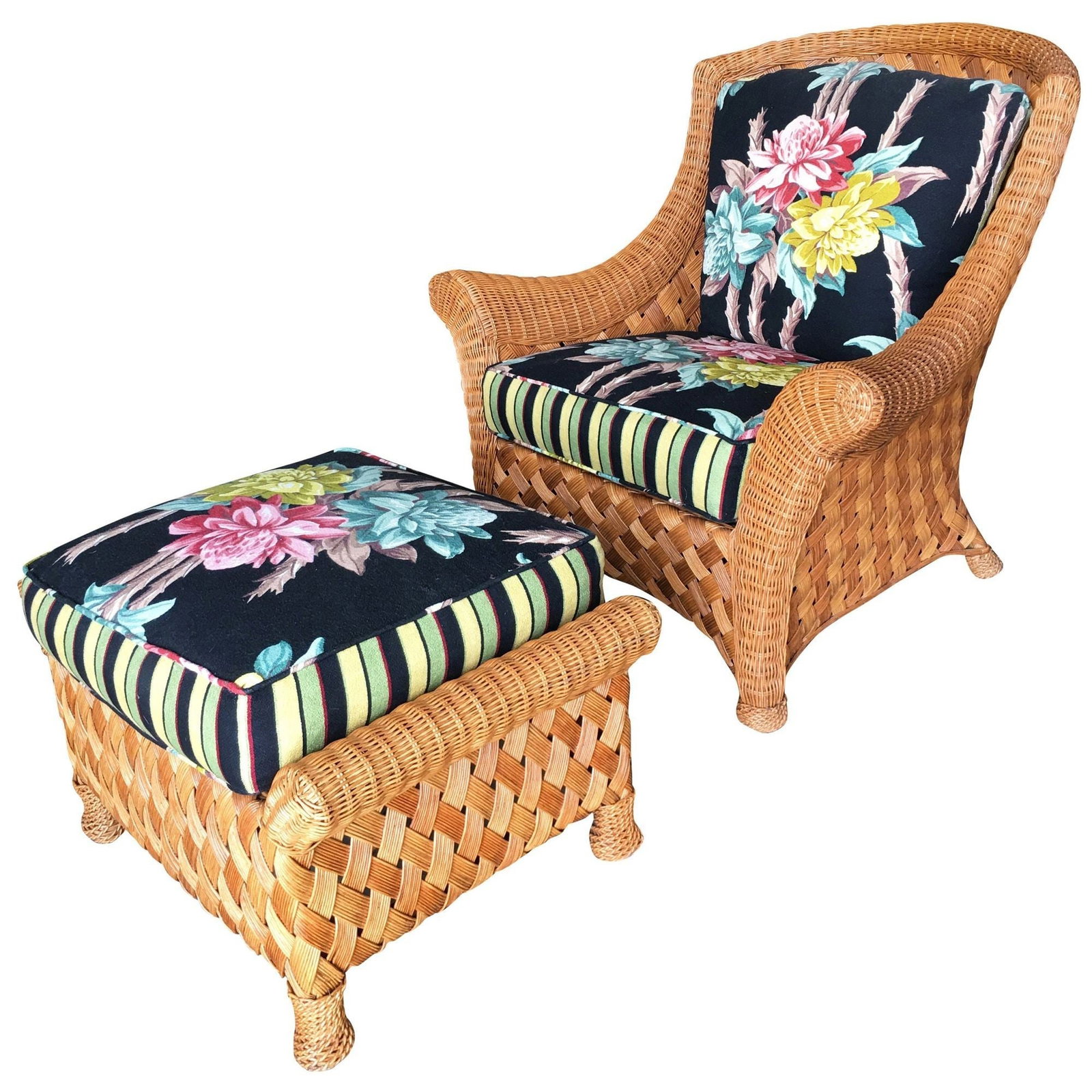 Large "Big Daddy" Woven Wicker Lounge Chair with Matching Ottoman (1 of 5)