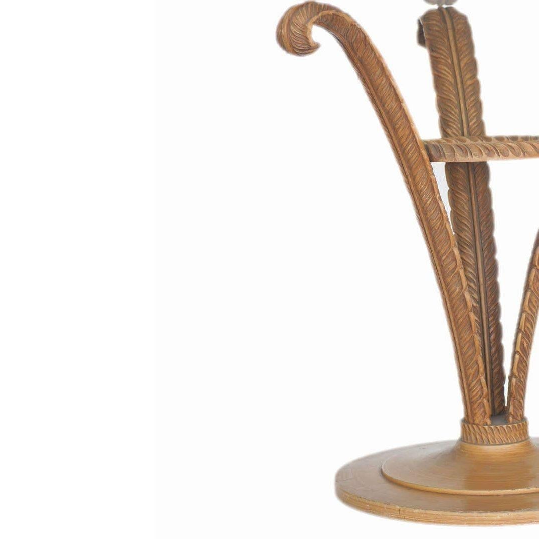 Art Deco Sculpted Wood Plume Round Pedestal Side Table by Grosfeld House, Pair - 3