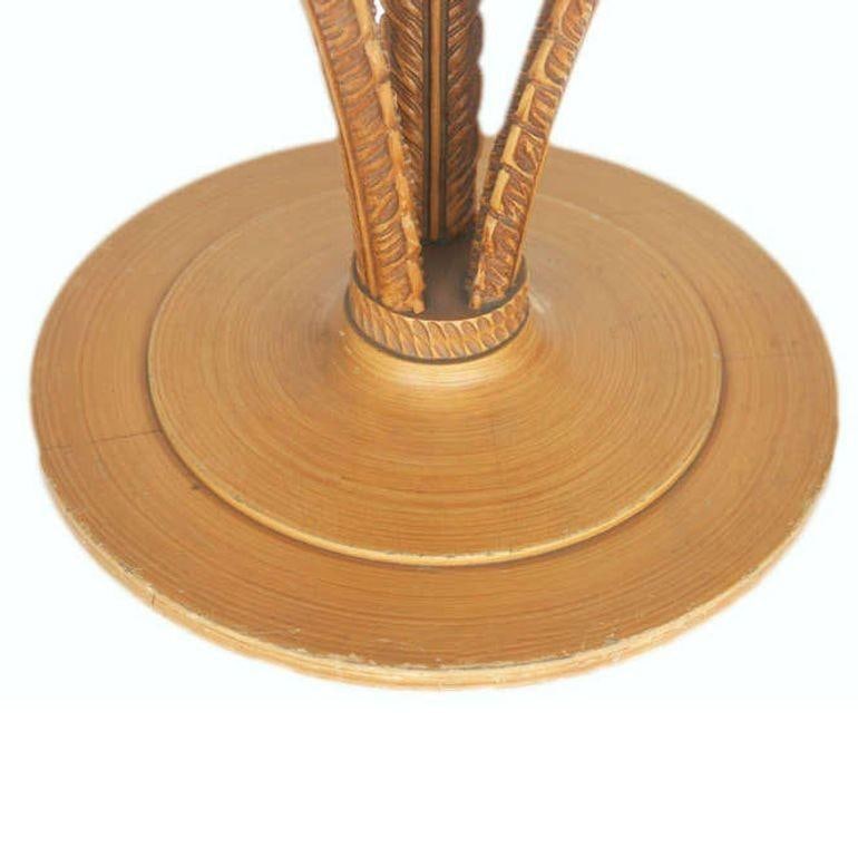 Art Deco Sculpted Wood Plume Round Pedestal Side Table by Grosfeld House, Pair - 5