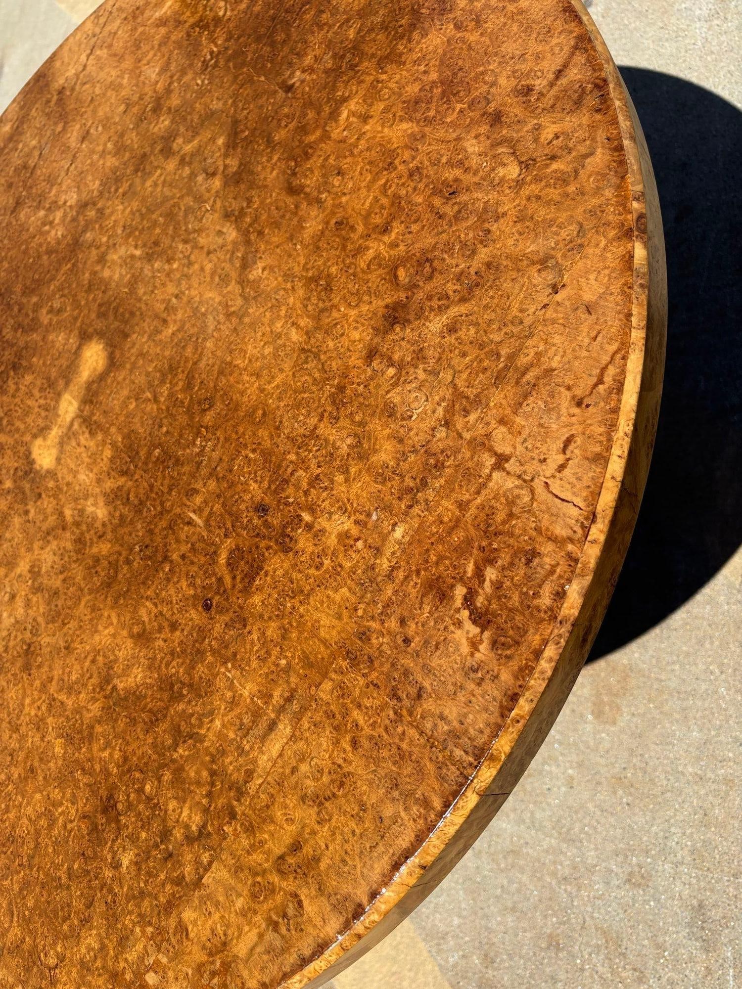 Restored Art Deco Jules Leleu Round Oak Burled Wood Table - 3