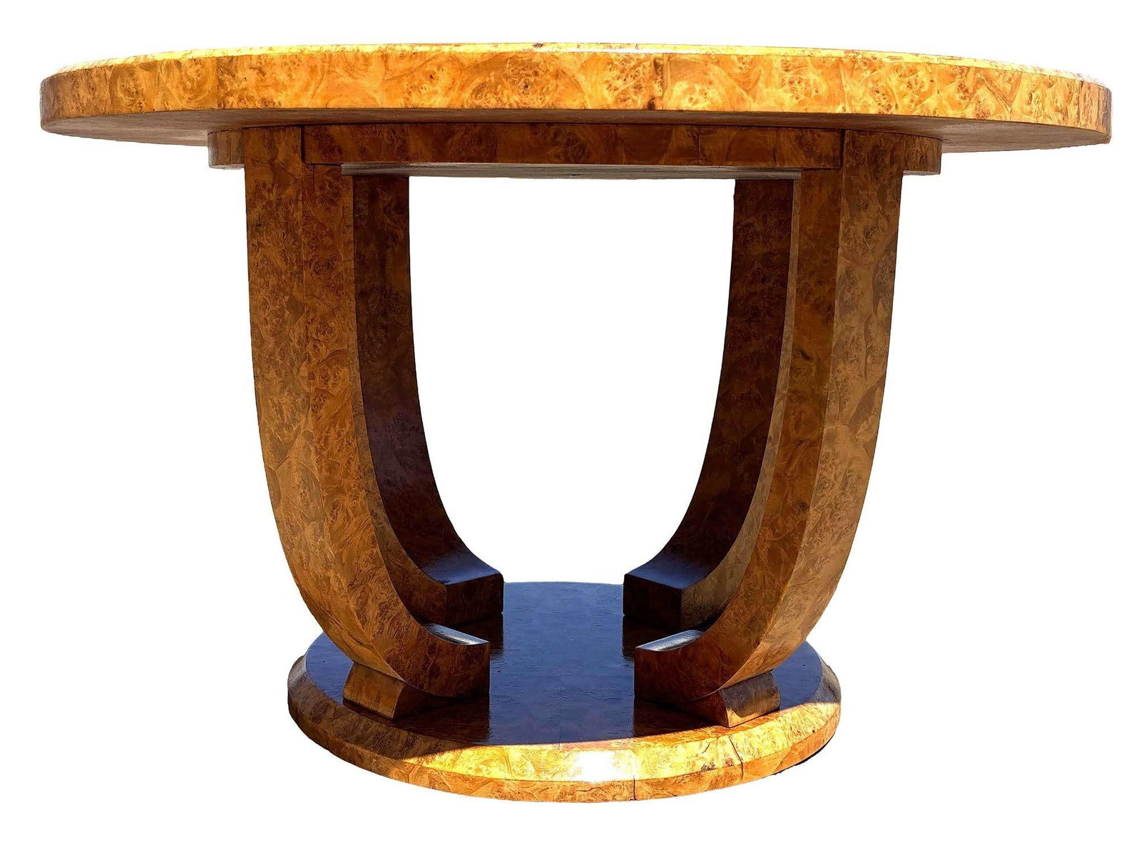 Restored Art Deco Jules Leleu Round Oak Burled Wood Table - 4