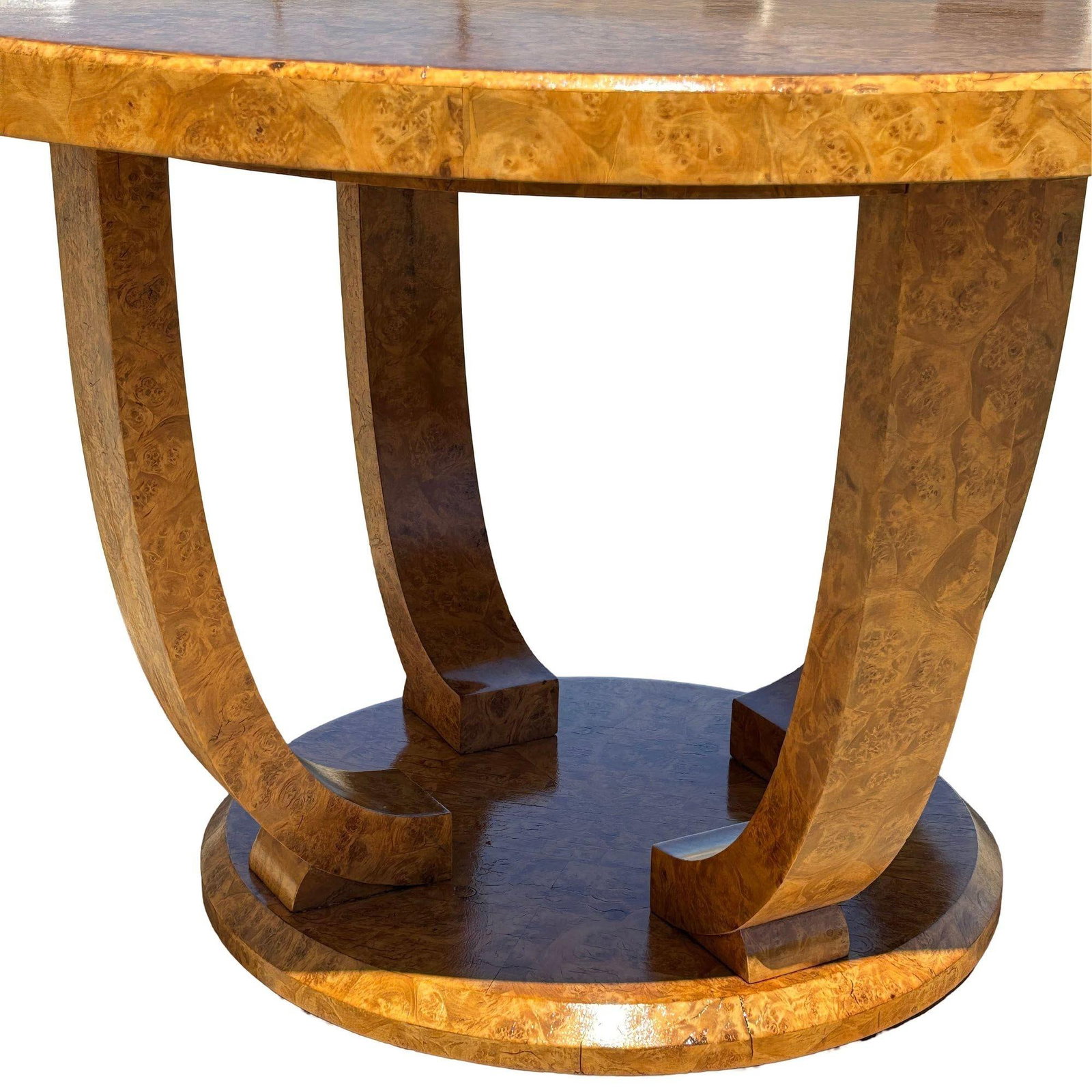 Restored Art Deco Jules Leleu Round Oak Burled Wood Table - 5