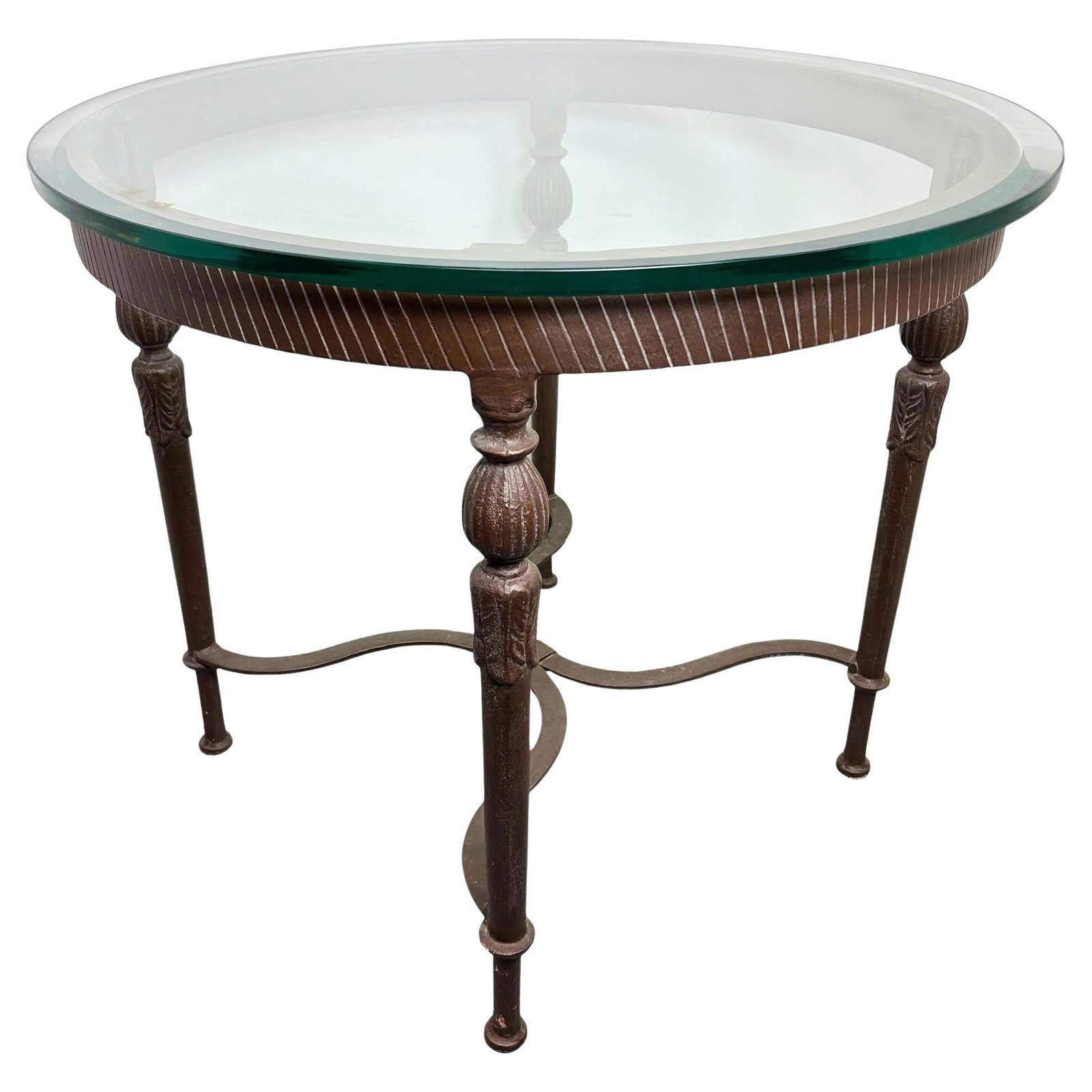 Louis XVI High Style Bronze Accent Table w/ Round Glass Top (1 of 5)