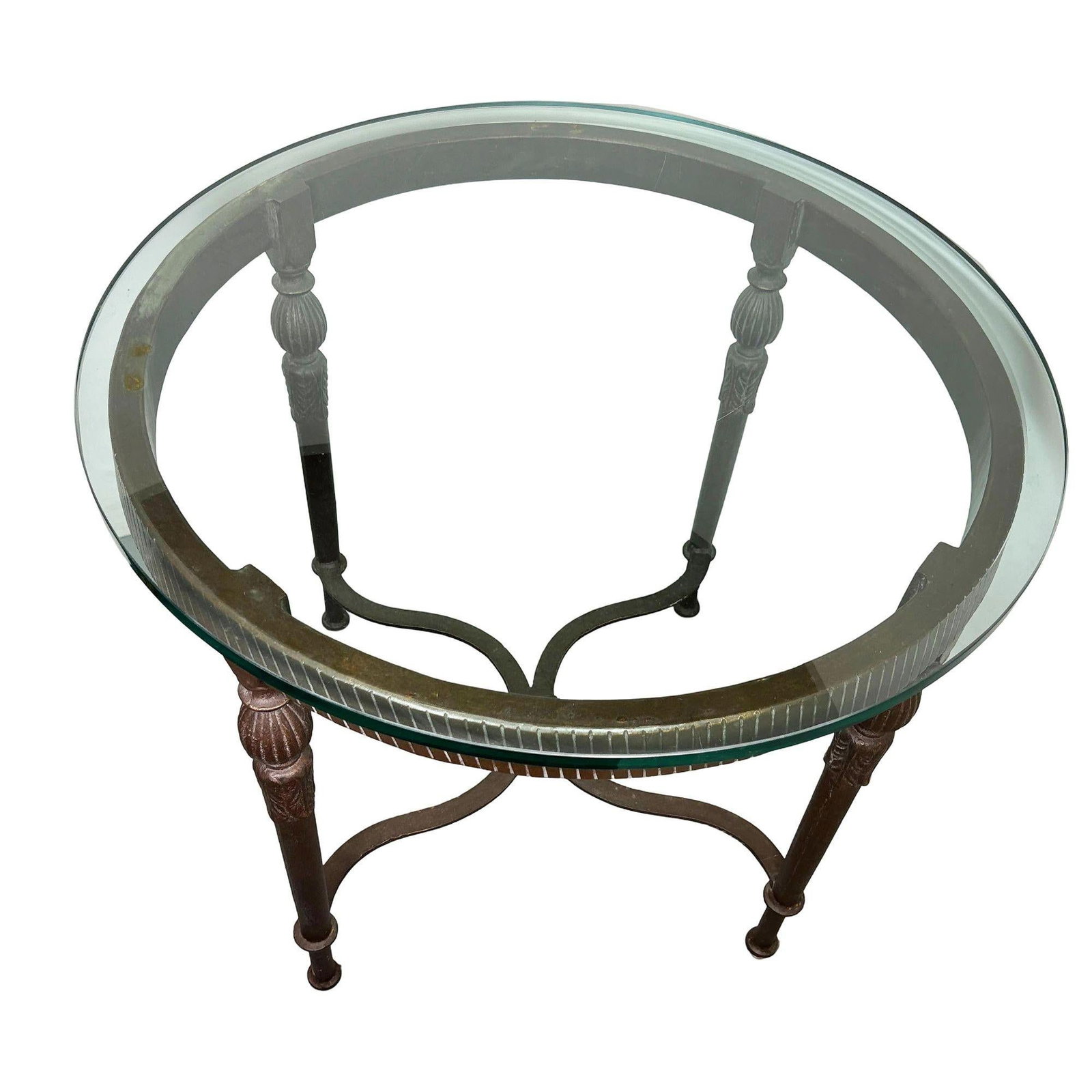 Louis XVI High Style Bronze Accent Table w/ Round Glass Top - 2