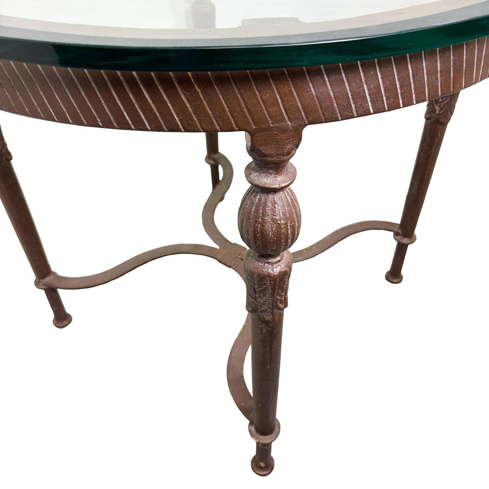 Louis XVI High Style Bronze Accent Table w/ Round Glass Top - 4