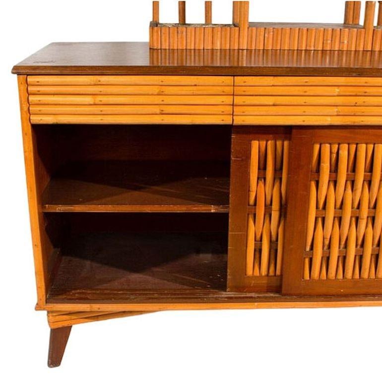 Mid-Century James Mont Inspired Rattan & Wicker Buffet Credenza - 3
