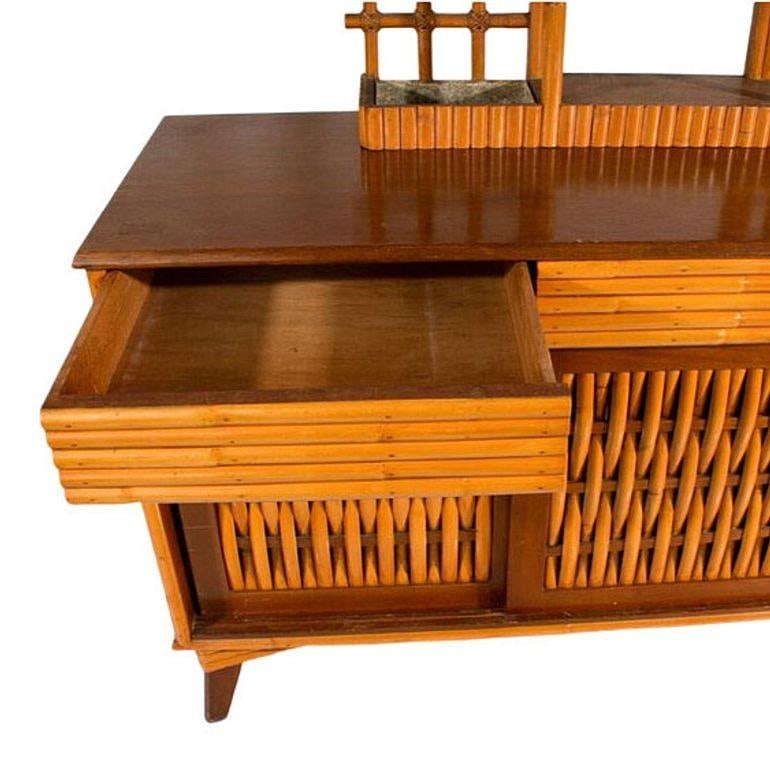 Mid-Century James Mont Inspired Rattan & Wicker Buffet Credenza - 4