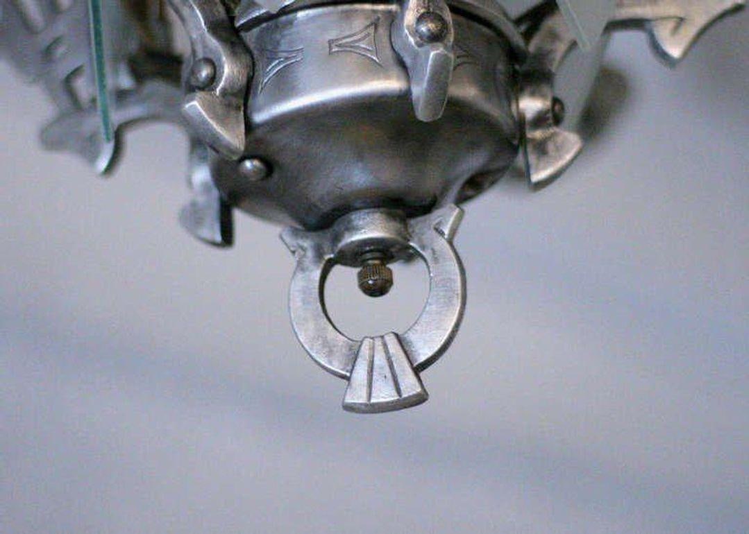 Art Deco Chandelier With Geometric Details and Frosted Glass - 3