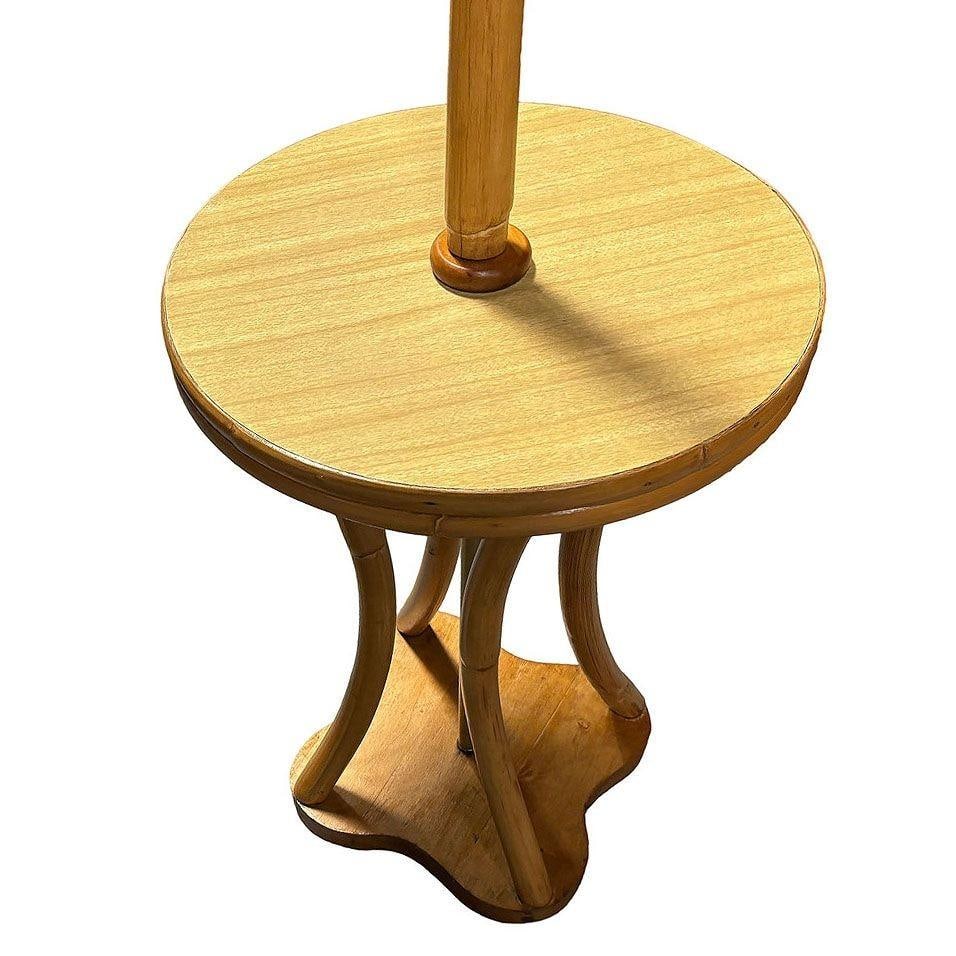 Restored Rattan & Mahogany Hourglass Side Table Torchiere Floor Lamp - 5