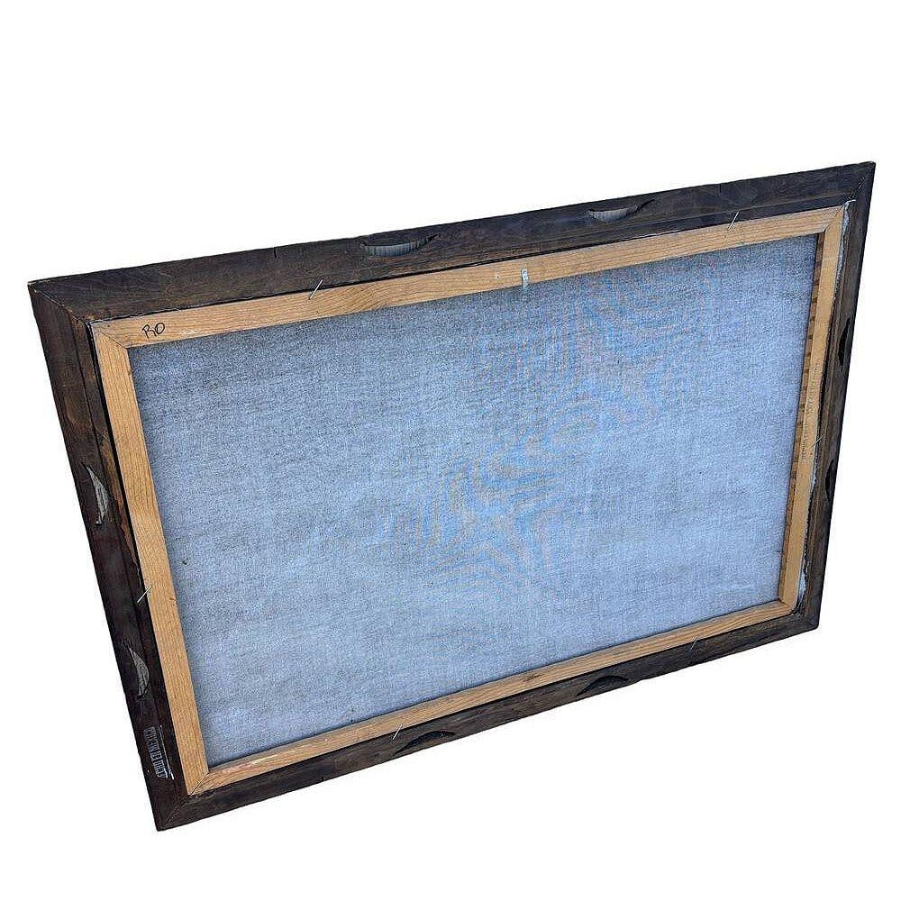 Mid-century Native Archer & Eagle Oil Velvet in Carved Frame by Ernesto Sanchez - 5
