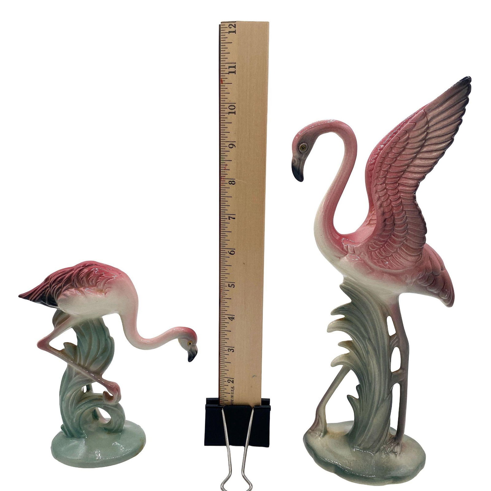 Mid-century Pink & Green Flamingo Ceramic Tabletop Sculpture Pair By Brad Keeler - 4