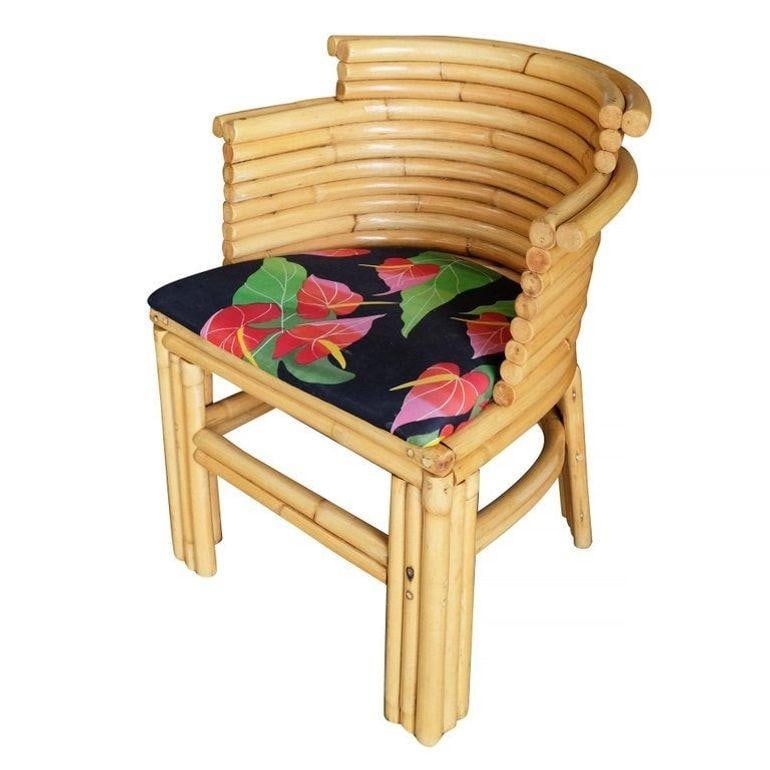 Restored Streamlined Art Deco Stacked Rattan Dining Side Chair, Set of Four - 2