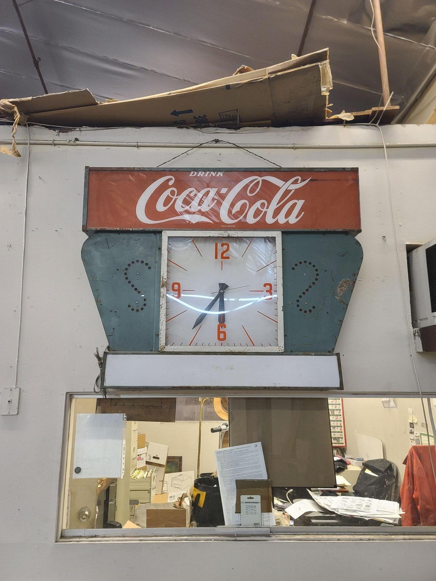 Large 4' Foot Coca-Cola Light Up Steel Marquee Clock, Circa 1960 - 2