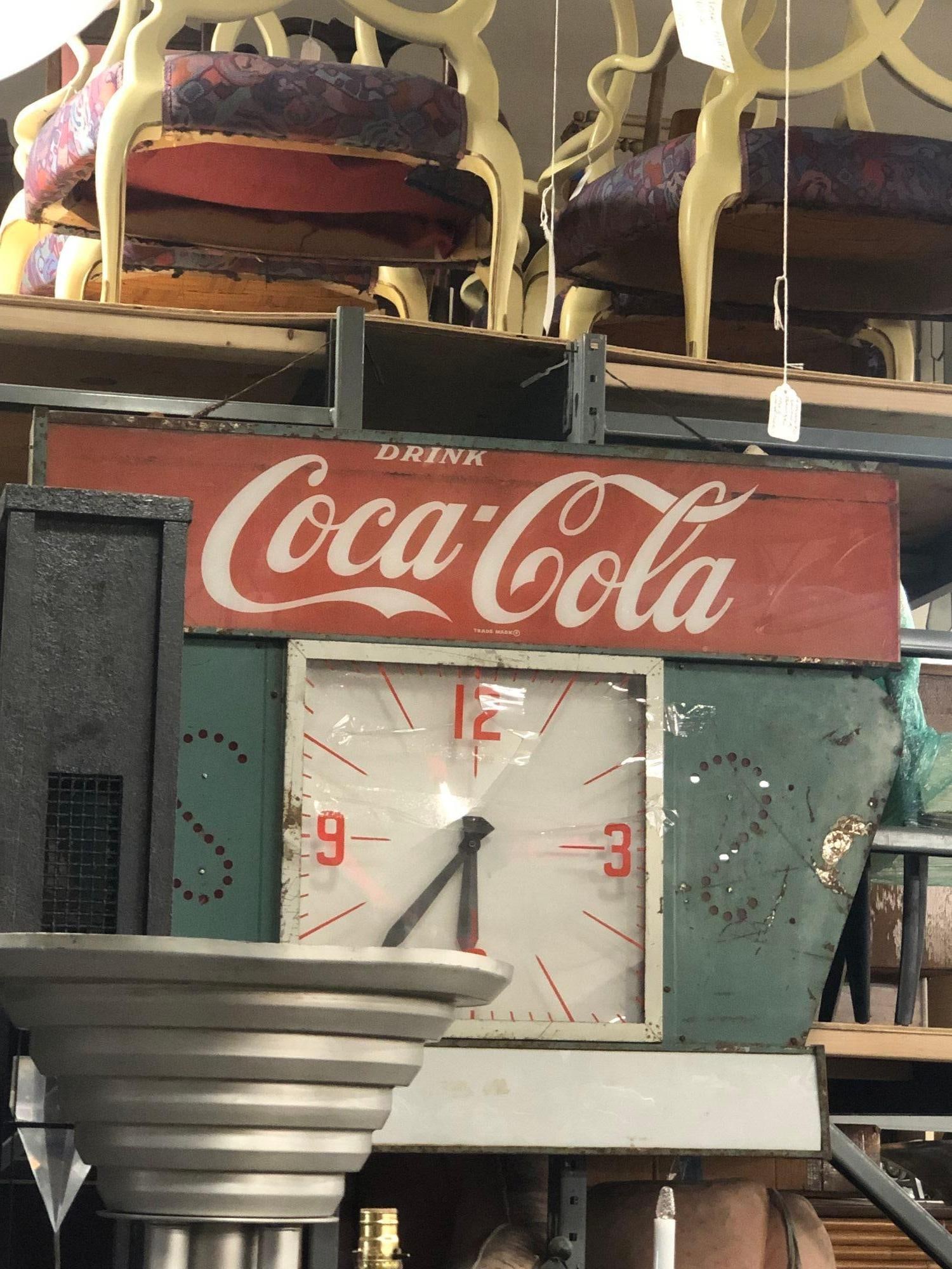 Large 4' Foot Coca-Cola Light Up Steel Marquee Clock, Circa 1960 - 3