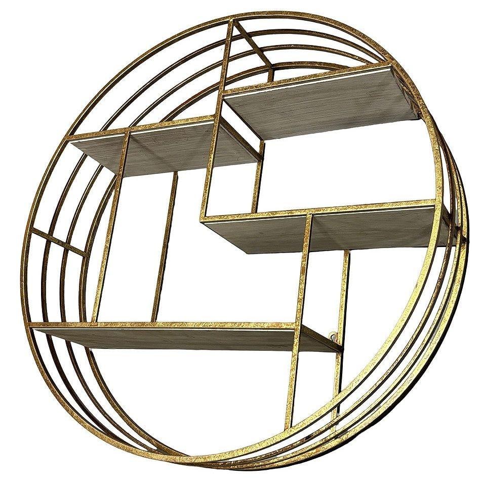Mid-century Style 4-Tier Round Brass Colored Wall Hanging Shelf - 2