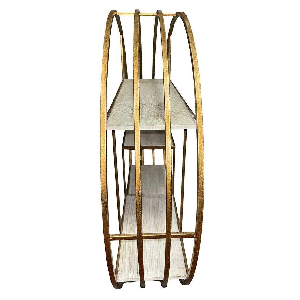 Mid-century Style 4-Tier Round Brass Colored Wall Hanging Shelf - 3