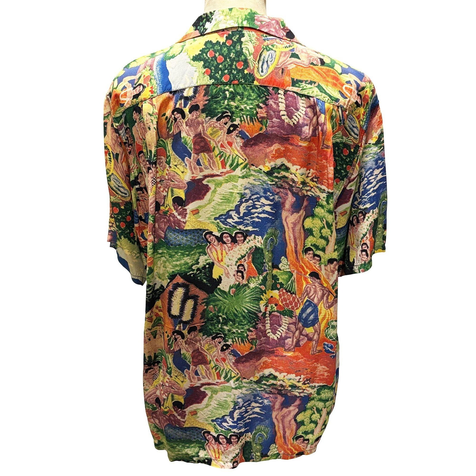 Eugene Savage Feast Hawaiian Mens Large Coconut Button Rayon Shirt by Kamehameha - 2