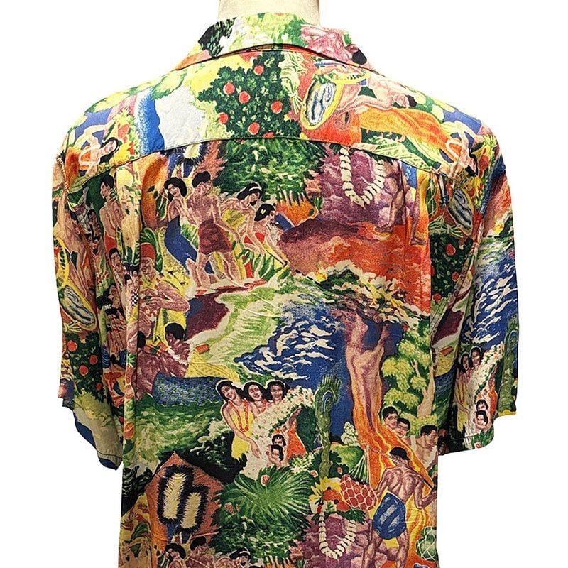 Eugene Savage Feast Hawaiian Mens Large Coconut Button Rayon Shirt by Kamehameha - 4