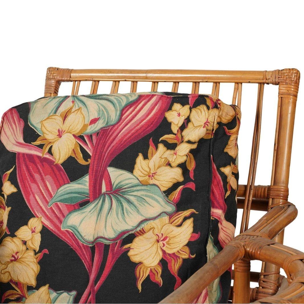 Rare MCM Stepped Rattan Sofa Chair Ottoman Livingroom Set w/ Built in End tables - 3