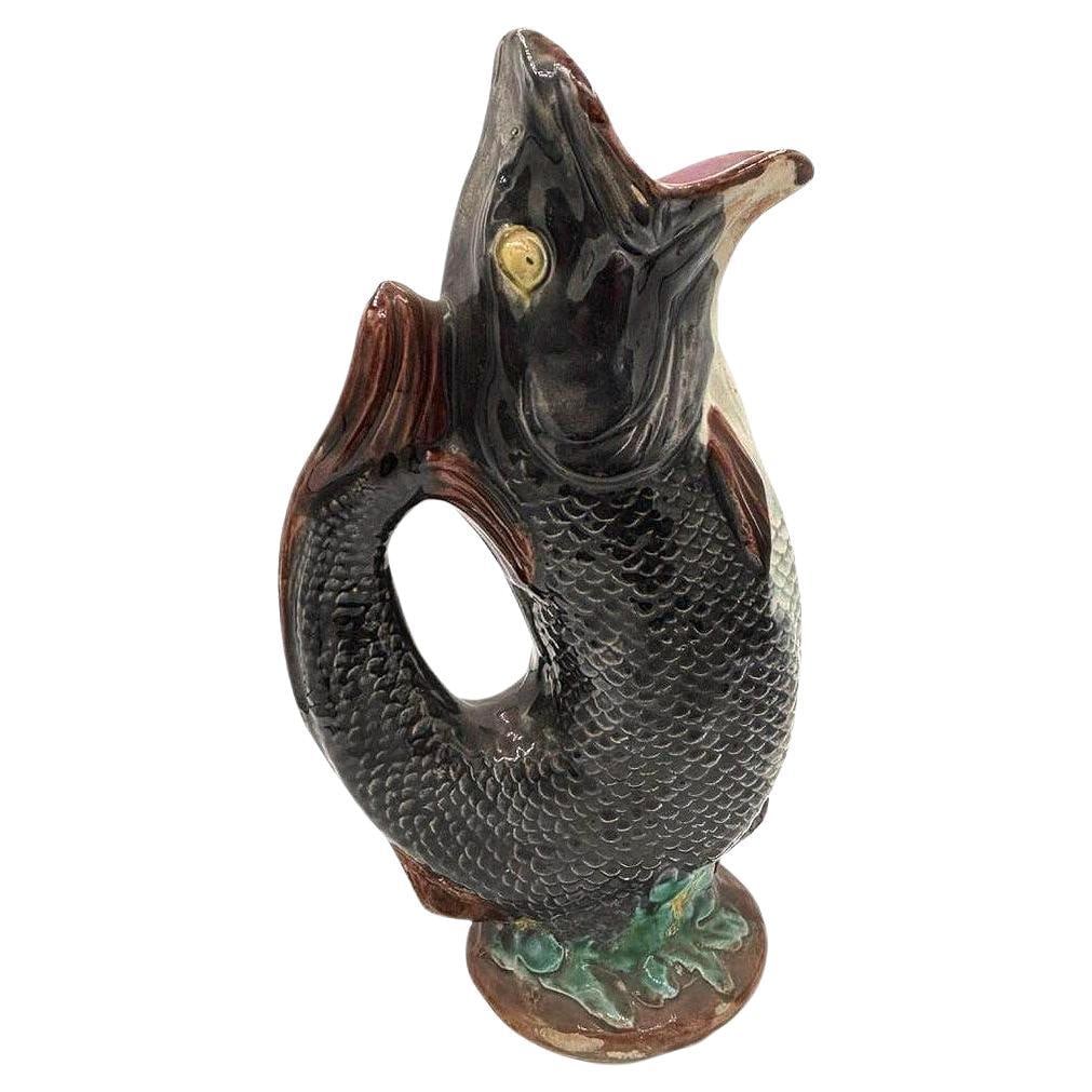 Victorian Hand Painted Majolica Gurgle Fish Ceramic Pitcher (1 of 5)