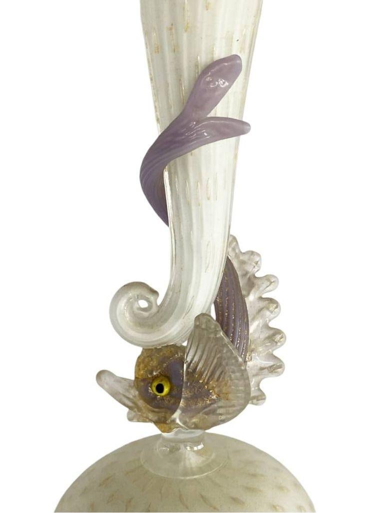 Mid-Century Venetian Murano Glass Dolphin Vase By Salviati - 3