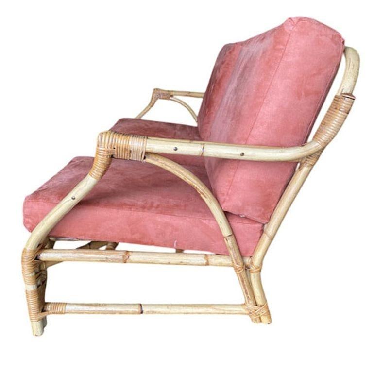 Mid-century 2-Strand Transitional Arm 3-Seat Petite Rattan Sofa w/ Arched Base - 3