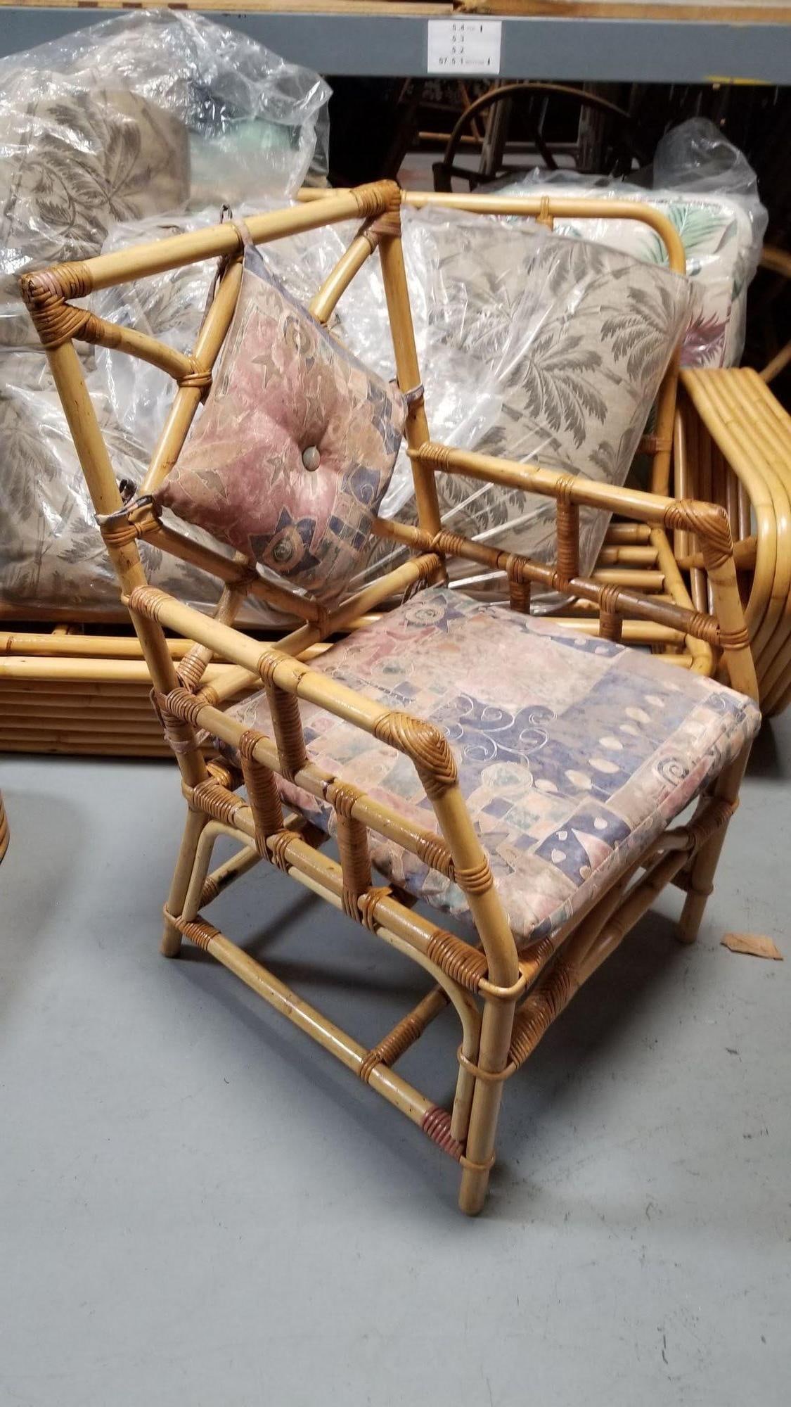 Restored Rattan Chippendale Style Dining Chairs with Diamond Back, Set of 7 - 2