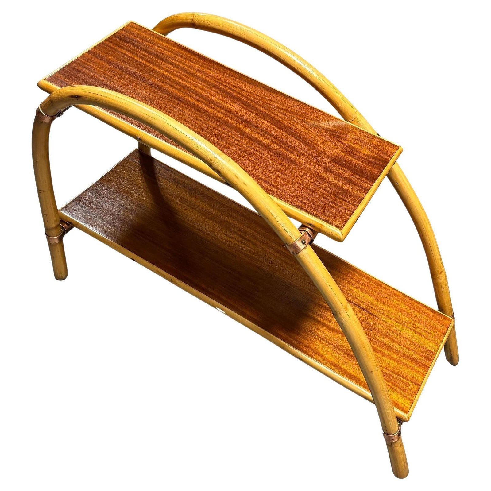 Rattan & Mahogany Double Arch "Tropitan" 2-Tier Side Table by Ritts (1 of 5)