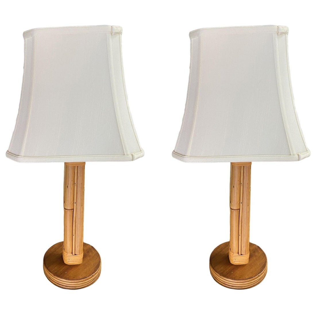 Restored Mid-Century Eight-Strand Stick Rattan Table Lamp, Pair (1 of 5)