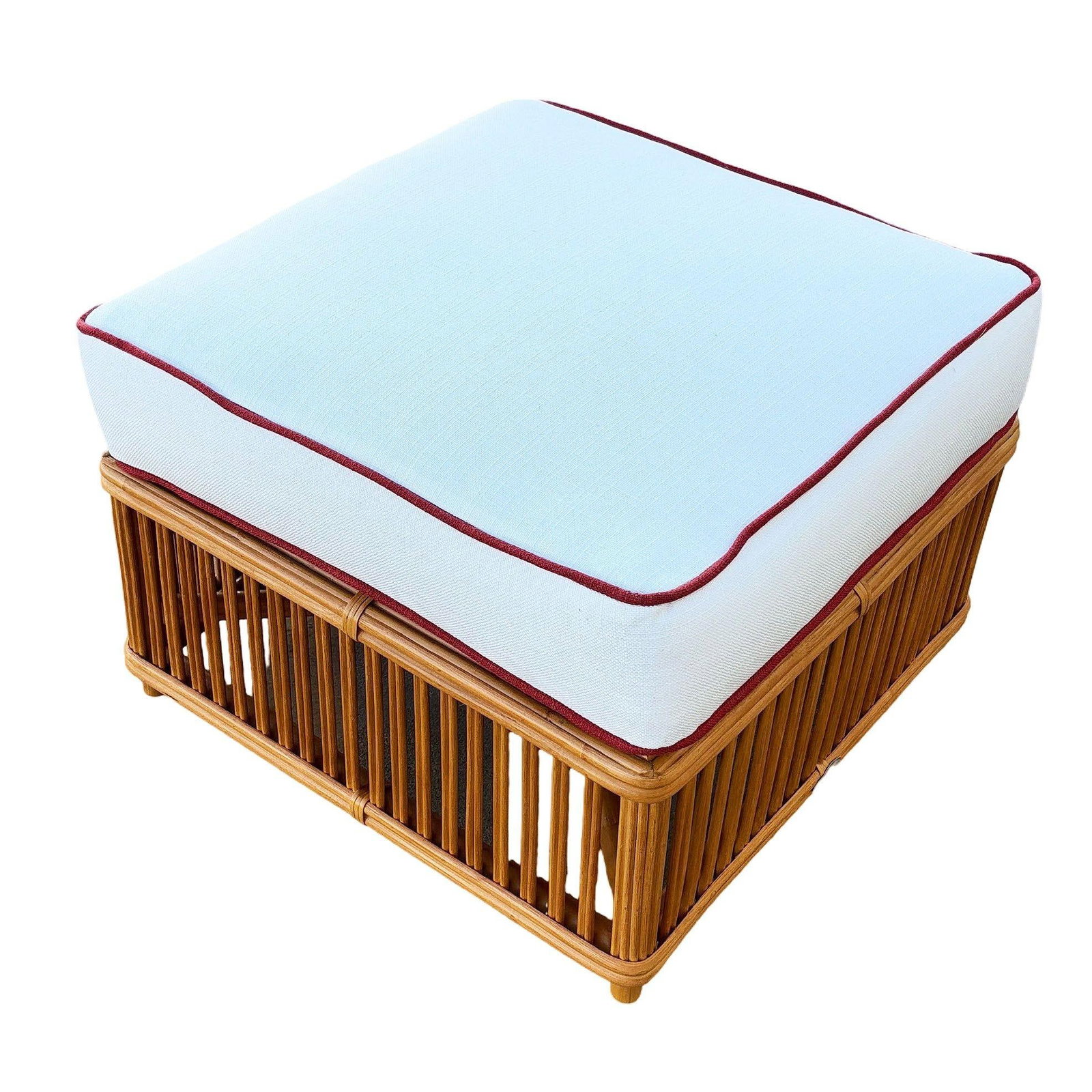 Art Deco Style "Presidents" Stick Reed Rattan Nantucket Ottoman Footstool - 2