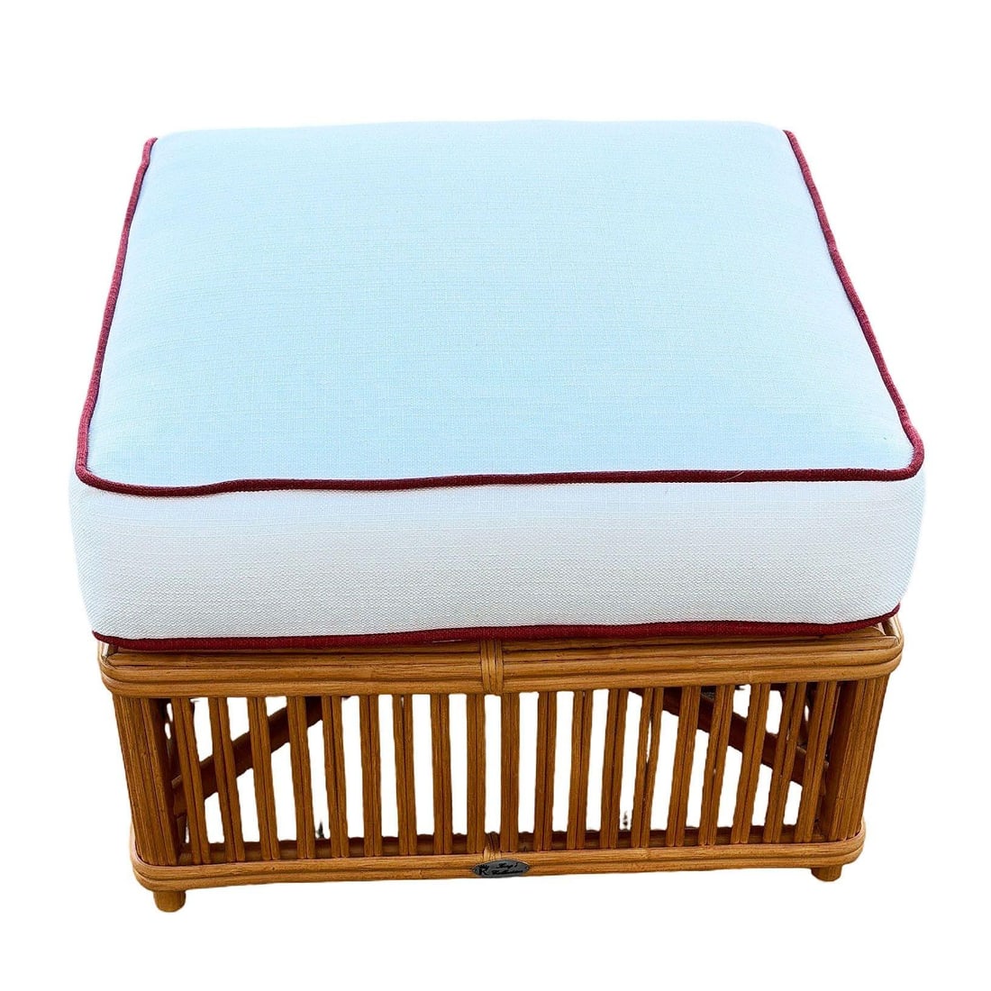 Art Deco Style "Presidents" Stick Reed Rattan Nantucket Ottoman Footstool - 3