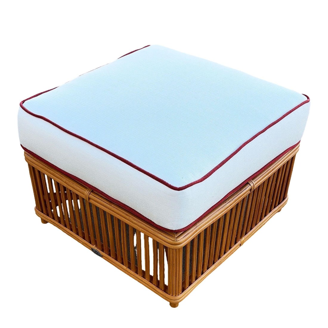 Art Deco Style "Presidents" Stick Reed Rattan Nantucket Ottoman Footstool - 4