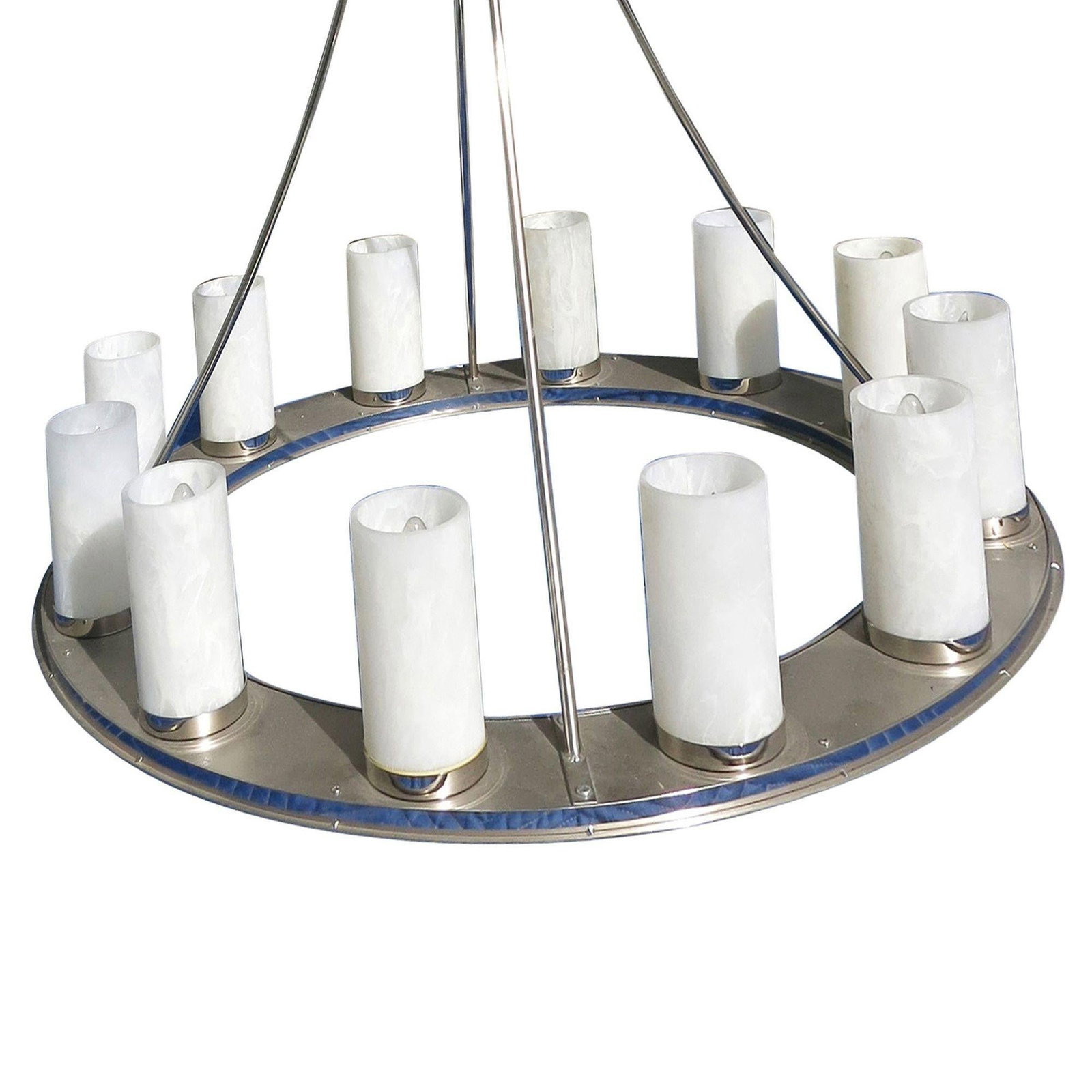 Large Modernist Twelve-Light Nickel Finished Chandelier - 5