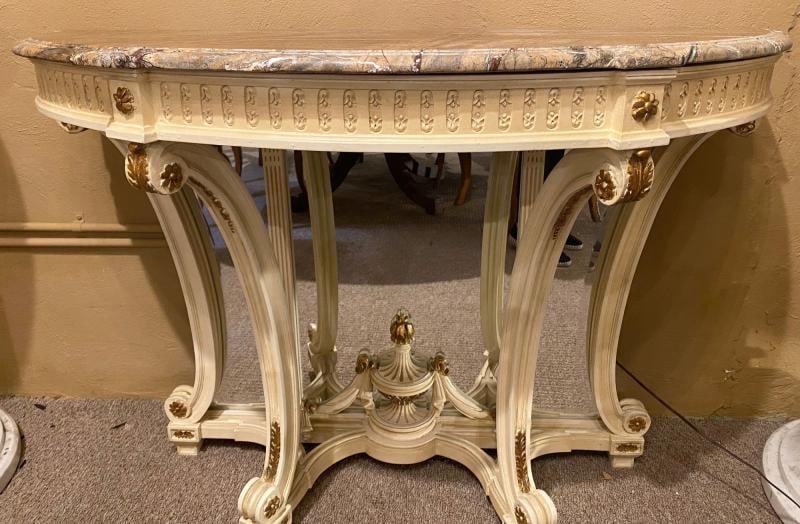 Demilune Console Hollywood Regency Style Marble-Top with Beveled Mirror Back - 3