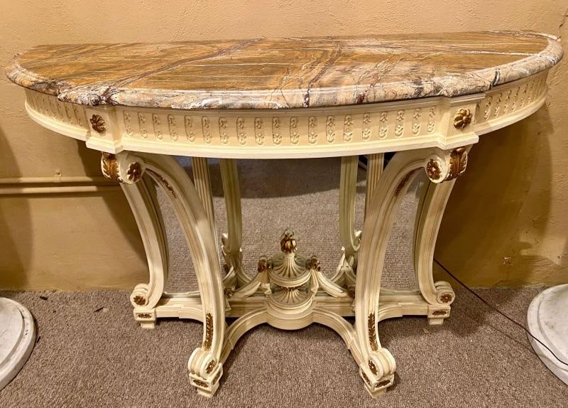 Demilune Console Hollywood Regency Style Marble-Top with Beveled Mirror Back - 4