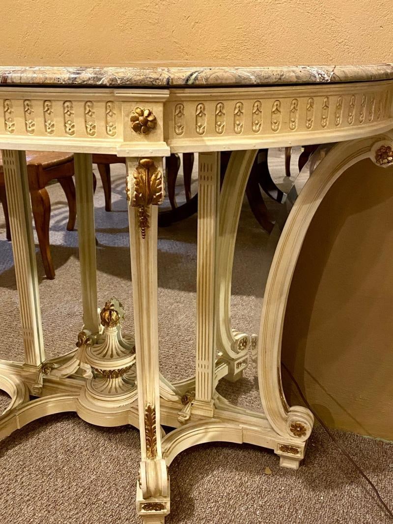Demilune Console Hollywood Regency Style Marble-Top with Beveled Mirror Back - 5