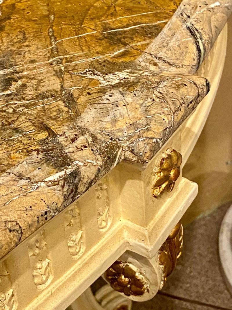 Demilune Console Hollywood Regency Style Marble-Top with Beveled Mirror Back - 8
