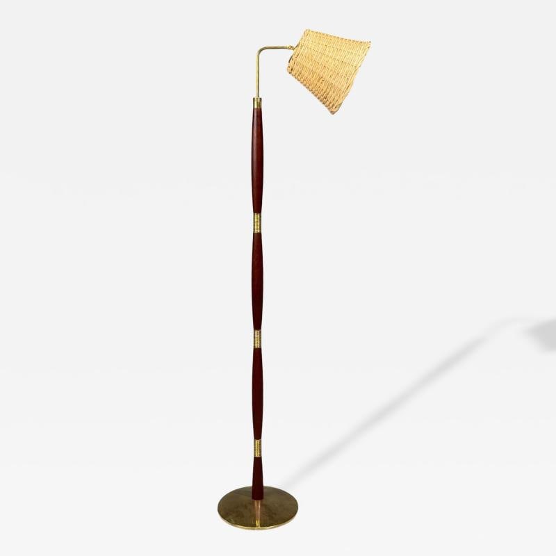 Laoni Belysning, Swedish Modern, Floor Lamp, Stained Wood, Brass, Sweden, 1960s (1 of 13)